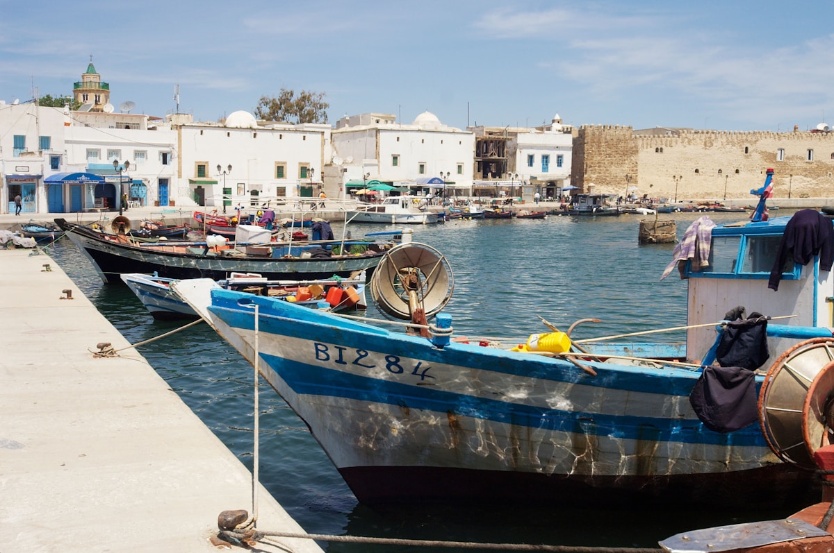 Fishing boats docked in the old port of Bizerte, northern Tunisia
