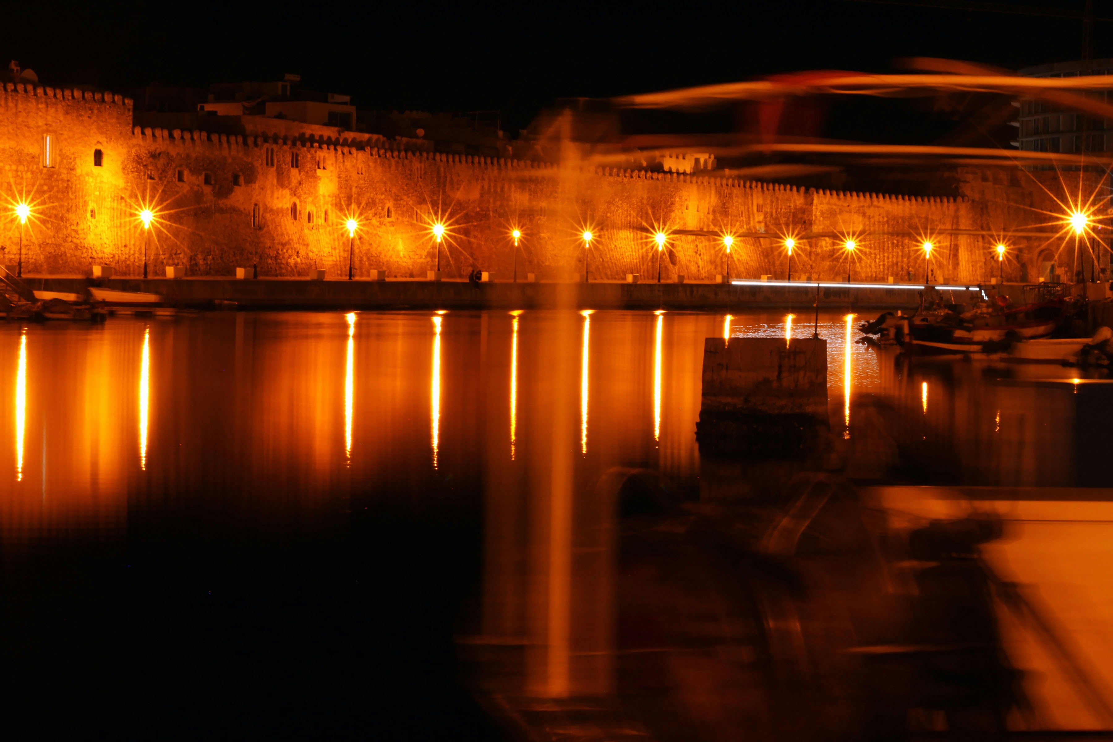 The illuminated old port of Bizerte, Tunisia