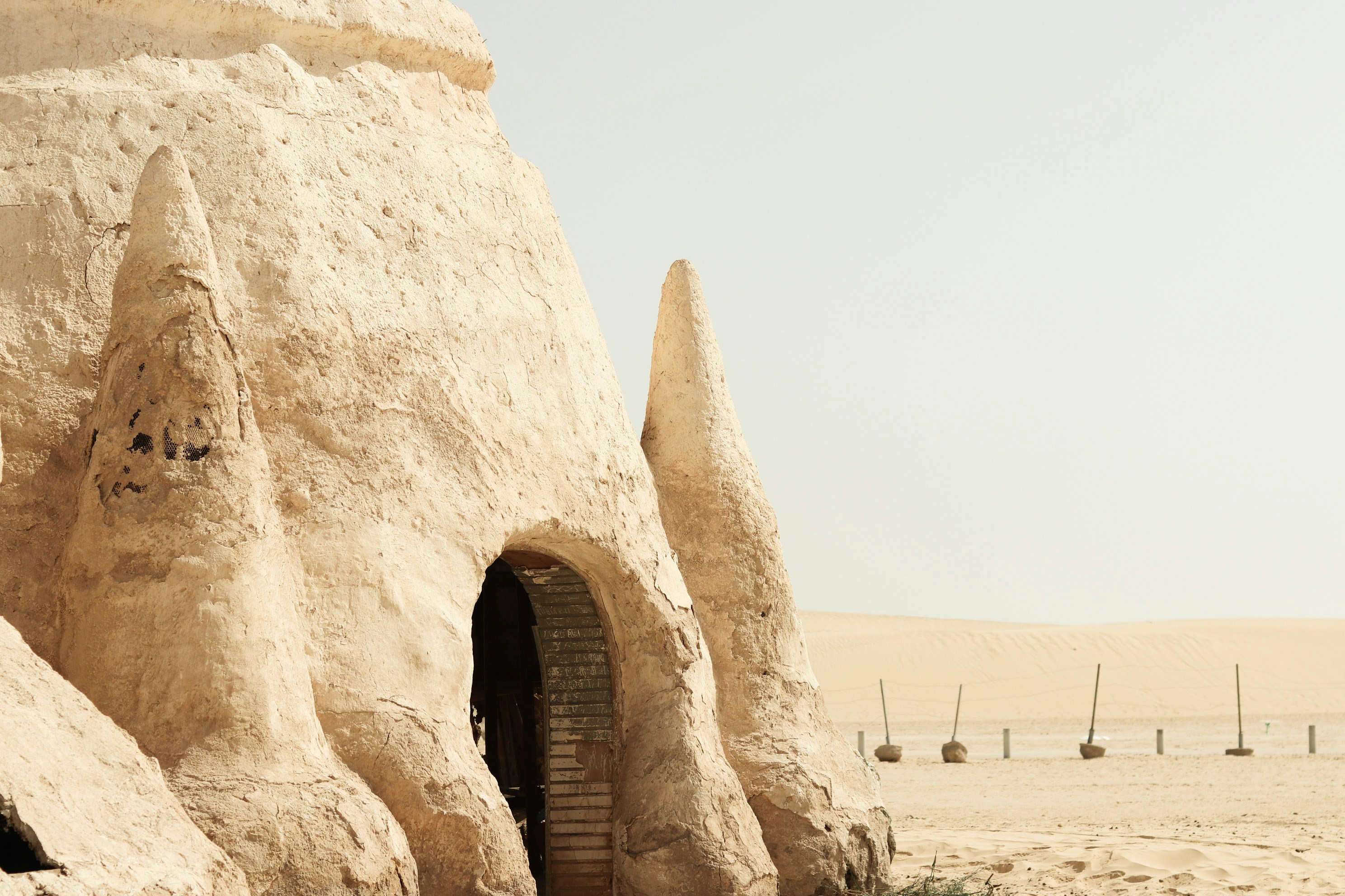 The sunken courtyard of a troglodyte cave dwelling in Matmata, Tunisia