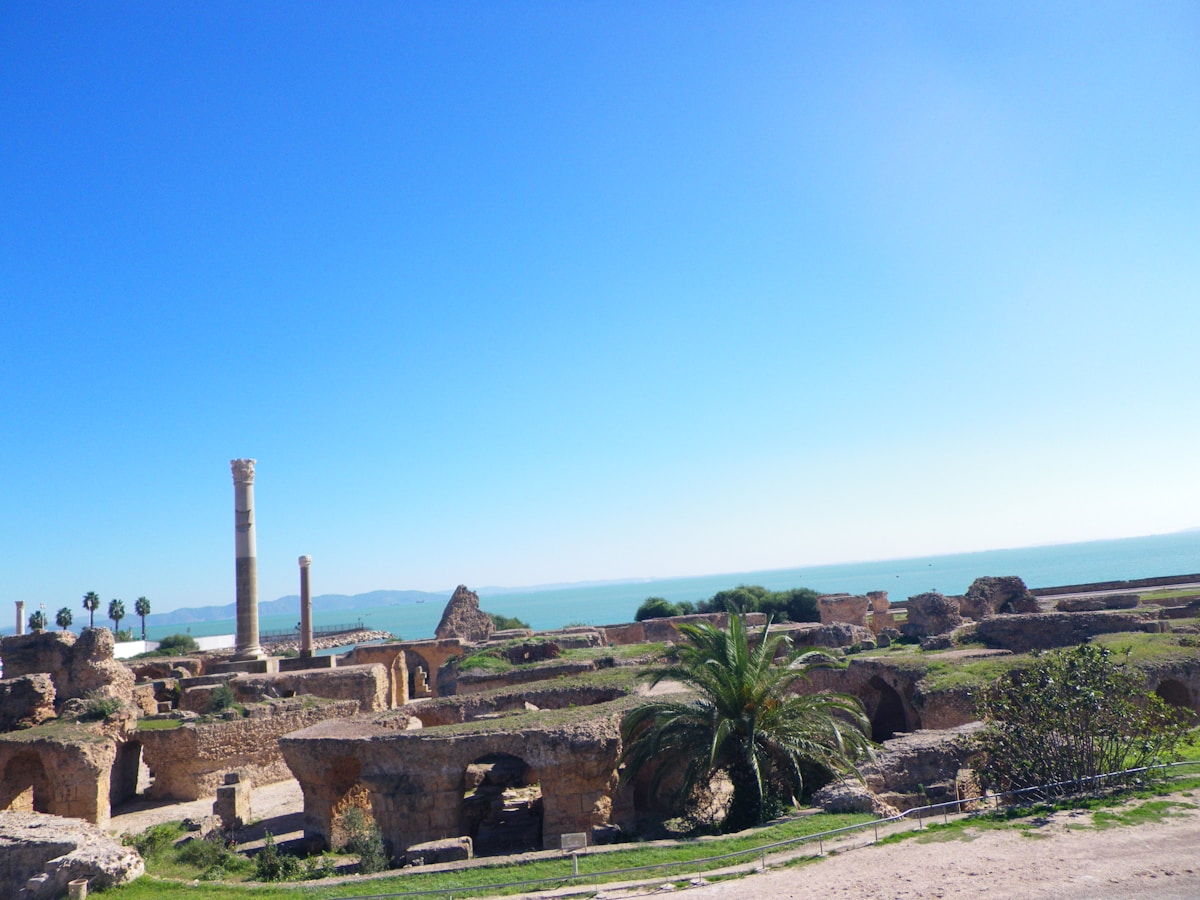 Ancient ruins by the sea at Carthage, Tunisia