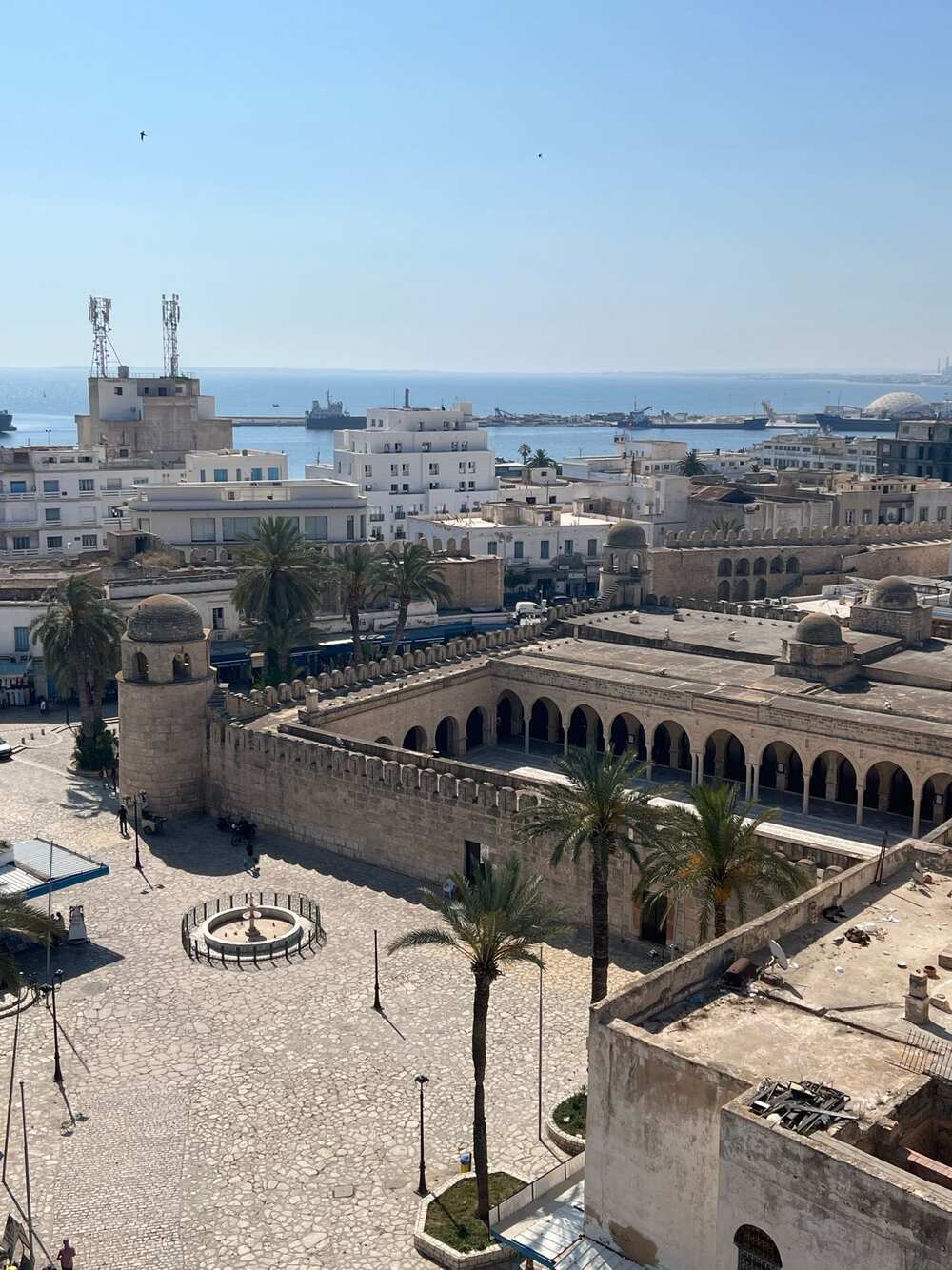 Aerial view of the Ribat of Sousse with the Mediterranean beyond, Tunisia