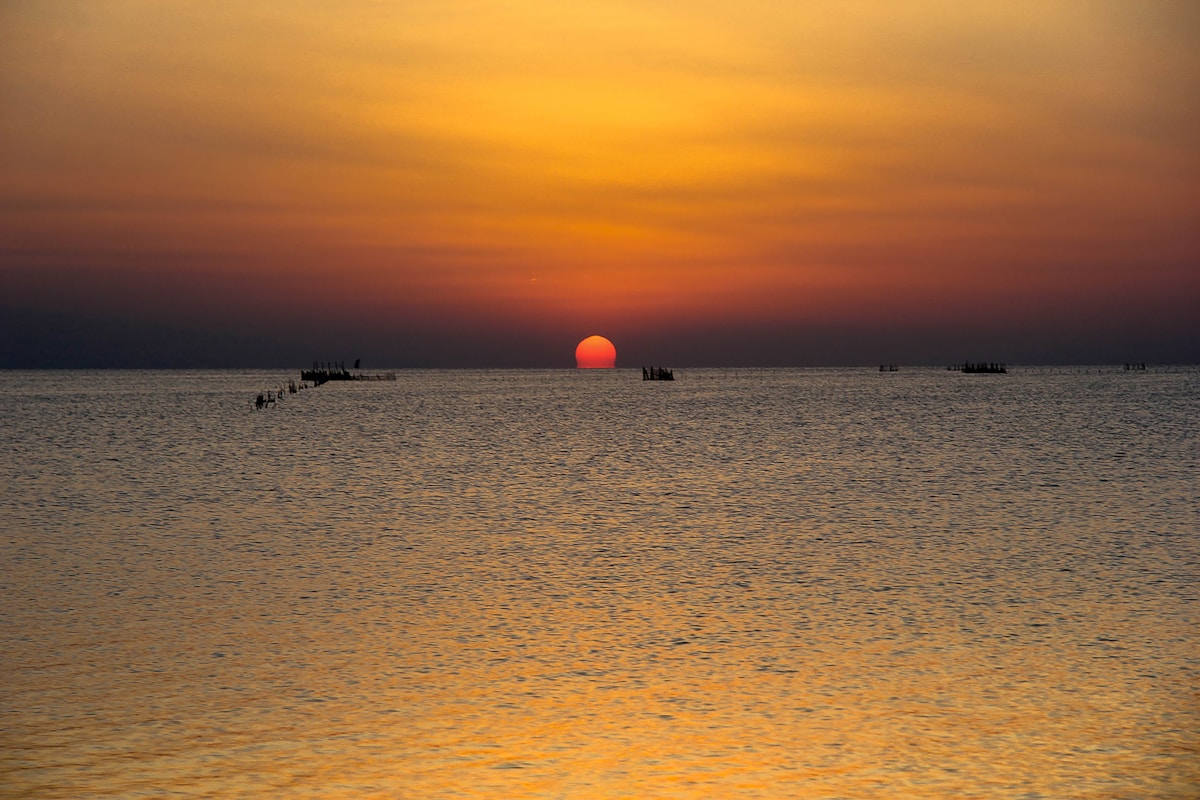 Mediterranean sunset over the sea, Tunisia in July