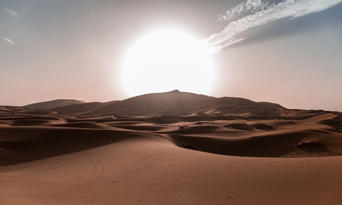 Sahara desert dunes at sunset near Douz, Tunisia in May