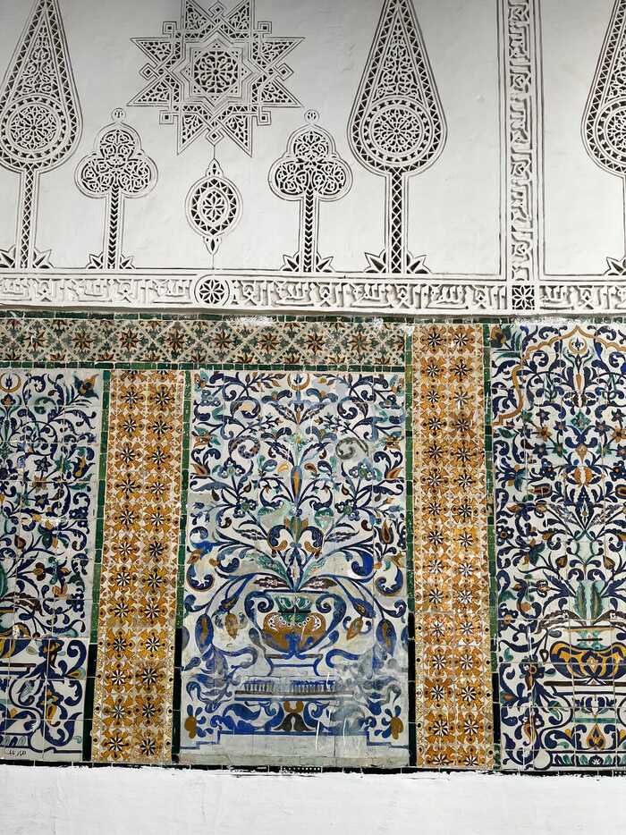 Geometric tilework on a wall in Kairouan, Tunisia